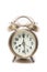 Classic alarm clock ringing at eight o\'clock, isolated against a