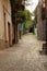 Classic alley paved with the pavement of an Italian alpine village