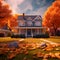 Classic American Home in the Autumn Ambiance of Suburbia AI-generated