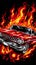 Classic American muscle fire flame speed high detail photography