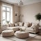 A classic apartment with a beige corner sofa and poufs