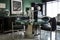 classic art deco dining room, with sleek chrome and glass table and chairs