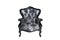 A classic baroque armchair with texture in silver and black isolated on a white background