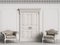 Classic baroque armchairs in classic interior. Walls with moldings and decorated cornice