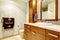 Classic bathroom interior with modern cabinets.