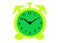 A classic bell ringer bright luminous green table alarm clock icon white backdrop