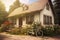 classic bicycle in front of cozy countryside cottage