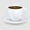 Classic black coffee in a white cup with a saucer isolated on a transparent background. Favorite morning drink. Vector illustratio