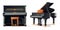 Classic black grand piano and upright piano. Two types of pianos. Musical instrument. Vector illustration for design