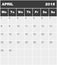 Classic blank month greyscale planning calendar - April 2019