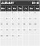 Classic blank month greyscale planning calendar - January 2019
