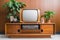 A classic blend of old-world aesthetics and modern-day photography, this image showcases a retro television set atop a