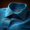 Classic blue shirt collar elegantly folded over a jacket pocket