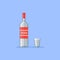 Classic bottle and shot glass of vodka. Flat style vector illustration.