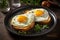 Classic breakfast presentation Sunny side up fried eggs on a plate