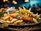 Classic British fish and chips, perfectly crispy and flavorful batter, cinematic