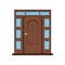 Classic brown wooden entrance door to house, closed elegant door vector illustration