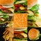 Classic Burger Fast Food Collage, Various Burgers Collection