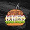 Classic burger with lettering on chalk board. Vector