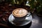 A classic cappuccino served on a saucer resting on a table, perfect for a cafe ambiance, Latte art in a cafe frequented by