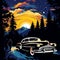 Classic Car Driving Under Starry Night Sky