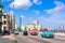 Classic cars on the famous Malecon seaside avenue in Havana