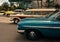 Classic cars in a row at Universal theme hotel.