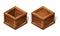 Classic cartoon wooden isometric box on white background.