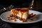 classic cheesecake, drizzled with warm caramel sauce