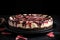 classic cheesecake with strawberry swirl on a chocolate crust