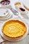 Classic chess pie in baking dish, top view