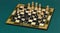 Classic chessboard with pieces over a green background