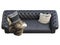 Classic chester black leather upholstery sofa with pillows and pelt. 3d render