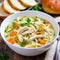A classic chicken noodle soup with tender chunks of chicken