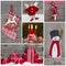 Classic christmas decoration in red and white with snow. Collage