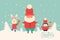 Classic Christmas greeting illustration with funny Santa Claus, penguin and bunny. Big Christmas collection in Scandinavian style