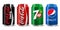 Classic Coca-Cola, Pepsi and 7 up can isolated on white