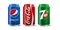 Classic Coca-Cola, Pepsi and 7 up can isolated on white background