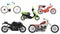 Classic color flat realistic motorcycle moped, speed motorbike, travel motorcycle, power moto bikes collection set.