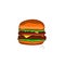 Classic colored hamburger on a white isolated background.