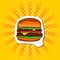 Classic colored hamburger on a yellow background.