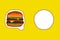 Classic colored hamburger on a yellow background with an inscription frame