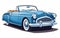 Classic Convertible Car in Vintage Blue isolated on a transparent background.