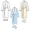 Classic cotton bathrobe set in white, blue and beige color, outline illustration