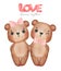 Classic couple brown teddy bears, boy and girl hold hand sit on wooden swing, forever together, Happy Valentine, adorable cartoon