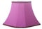 Classic cut corner bell shaped purple pink tapered lampshade on a white background isolated close up shot