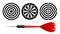 Classic dart board target set and darts red arrow isolated on white background. Vector Illustration. Black and white dartboard