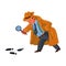 The classic detective with a magnifying glass following footprints. Vector colorful illustration in cartoon style.