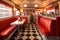 a classic diner booth with checkered flooring