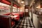 a classic diner booth with checkered flooring